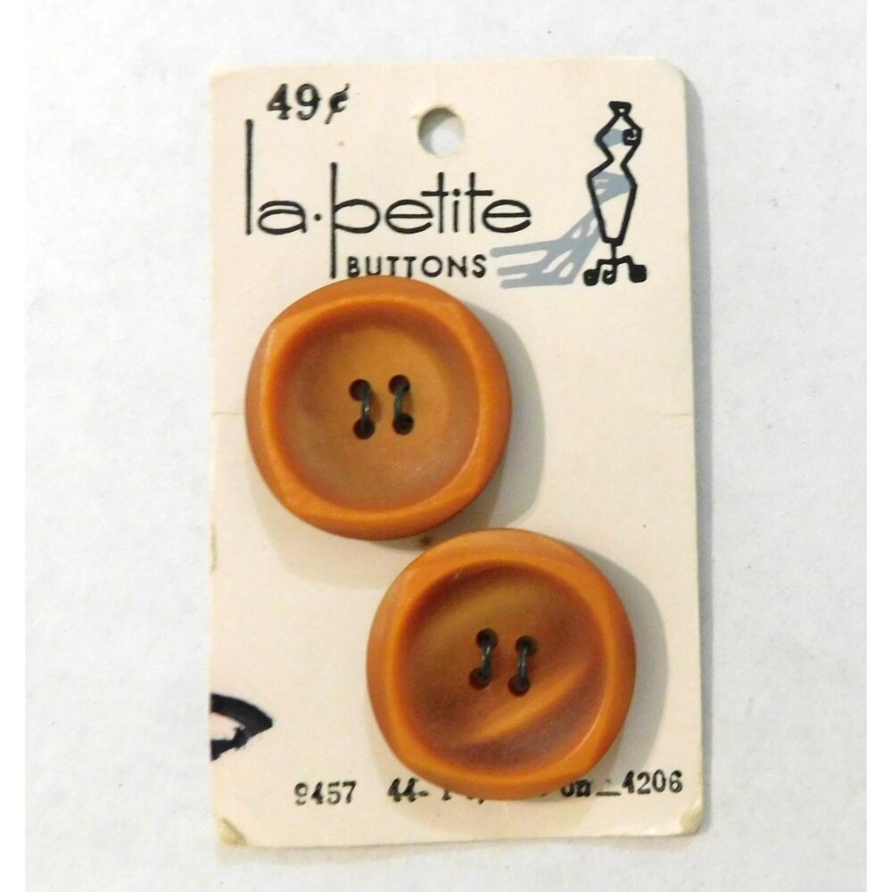 Vintage La Petite Buttons Set of 2 Orange Brown #9457